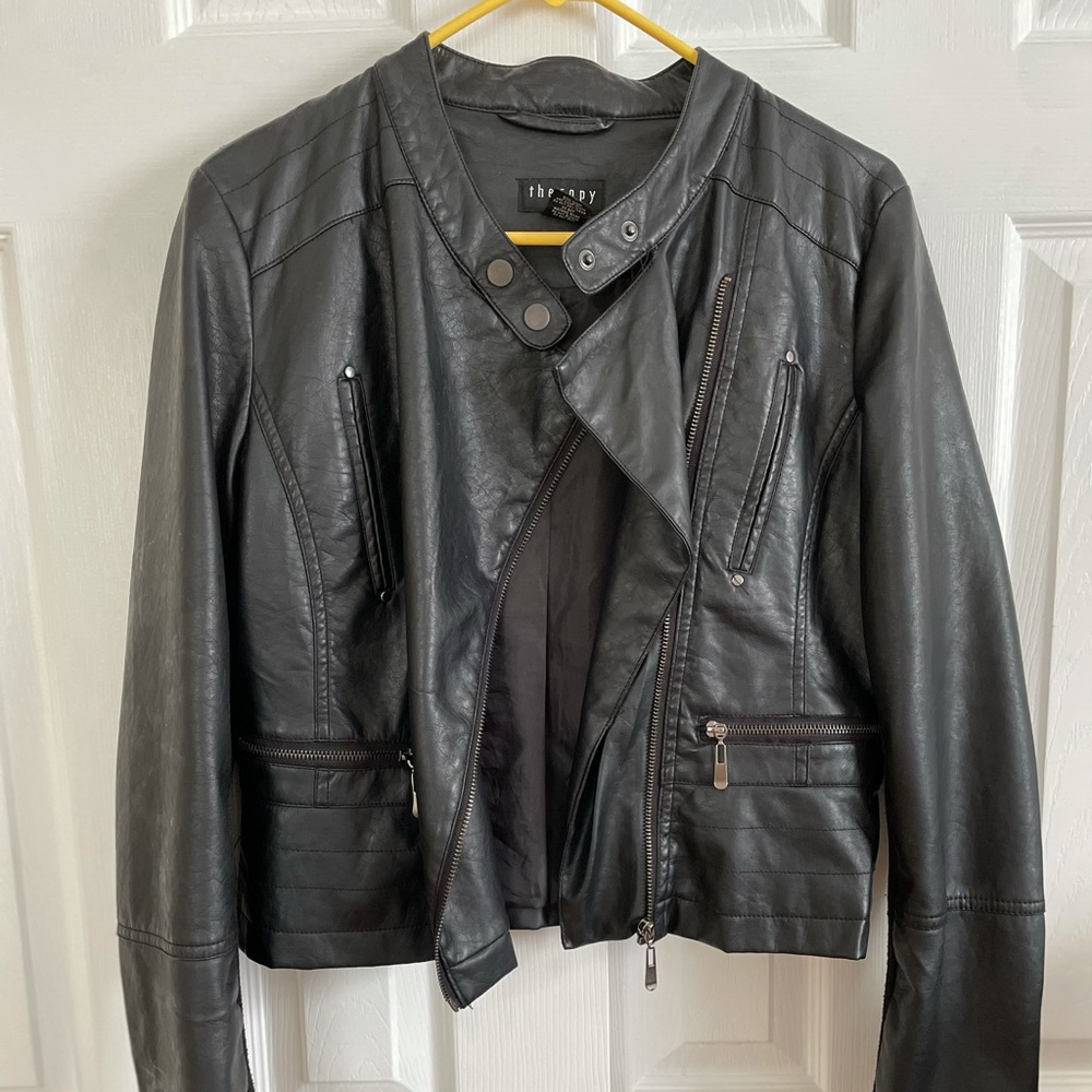 Faux Black Leather Jacket - Size L (EUC)